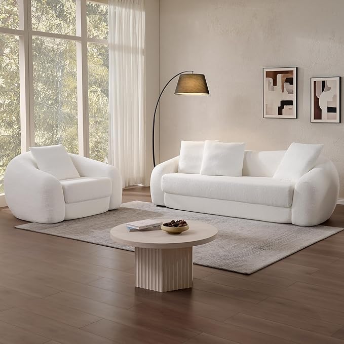 SICOTAS 90.6" Curved Convertible Sofa Couch Bed for Living Room Futon Cloud Boneless Sleeper Sofa Pull Out Floor Couch with Deep Seat Modern 3 Seater Foam Bed No Assembly for Bedroom Apartment, White