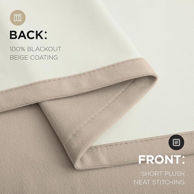 Joydeco Light Beige 100% Blackout Curtains 120 Inch 2 Panels, Luxury Thermal Light Beige Velvet Curtains for Bedroom Living Room, Soundproof Blackout Window Drapes, Rod Pocket & Back Tab (52W x 120L)