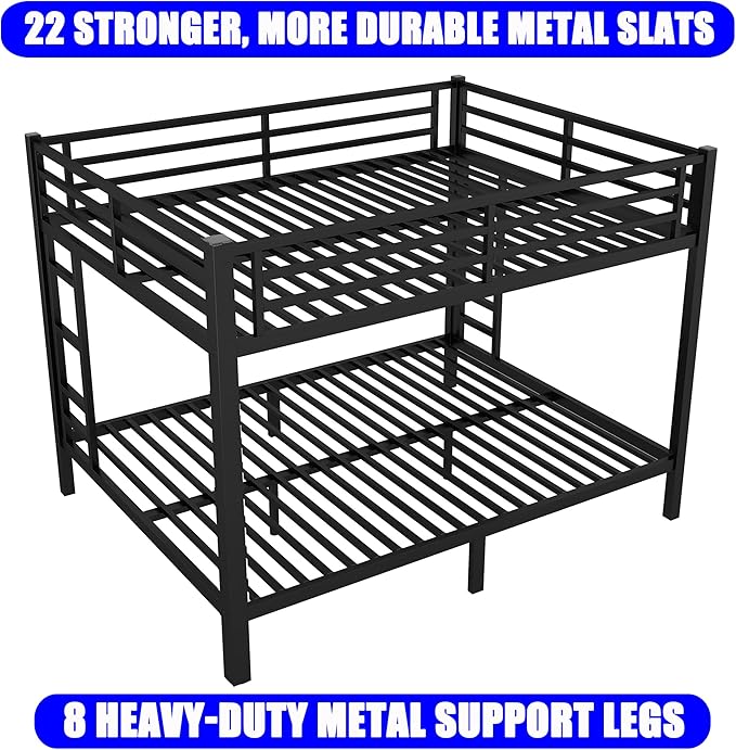 Upgraded Version Thicken Metal Queen Over Queen Bunk Bed, Heavy-Duty Steel Bunk Bed, Best Modern Bunkbed for Adults, Easy Assemble