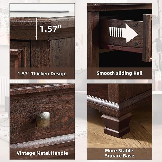 SAVOR LIFE Farmhouse End Tables Living Room with Drawer, Rustic Wood Nightstand with Charging Station, Brown Bedside Table with Open Shelf for Bed Room, Living Room, Walnut