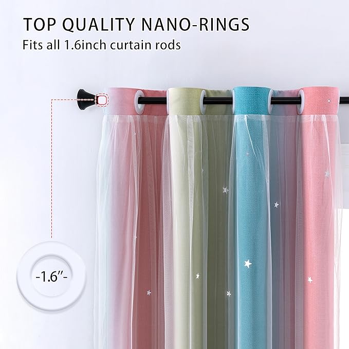 XiDi Dream Star Blackout Curtains for Kids Rooms Girl Princess Curtain for Daughter Bedroom Window (Pink Blue, W52 X L96)