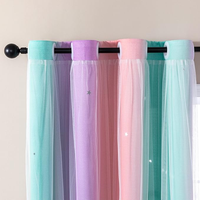 XiDi Curtains for Bedroom Kids Rainbow Pink Purple Green Curtains for Girls Room Darkening 42/79
