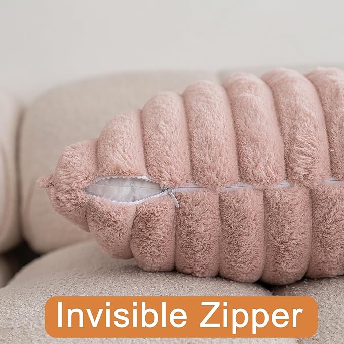 Double-Sided Faux Fur Plush Throw Pillow Covers 22x22 Set of 2 Fuzzy Striped Soft Cozy Pillowcase Luxury Decorative Pillows Square Fluffy Cushion Covers for Couch Sofa Bed,Pink