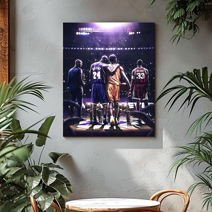 Kobe Bryant Legacy Canvas Wall Art Print Poster, Iconic Inspirational Sports Picture Artwork, Motivational Mamba Mentality Painting Wall Decor for Office Gym Home Living Room Bedroom, Framed 24x30inch