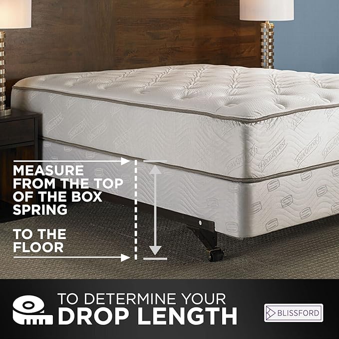 BLISSFORD White Bed Skirt Full Size 21 inch Drop - with Split Corners - Cotton Blend Ruffle Bed Skirt, Dust Ruffle with Platform, White Full Size Bedskirt, Machine Washable