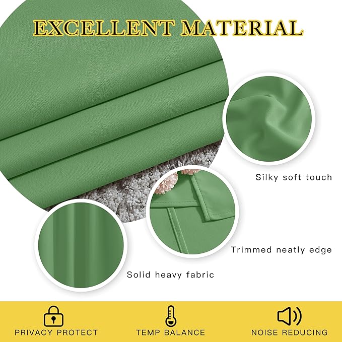 NICETOWN Blackout Forest Green Curtains for Living Room - Solid Thermal Insulated Sound Reducing Grommet Room Darkening Curtains & Drapes for Bedroom/Children Room (2 Panels, W66 x L84)