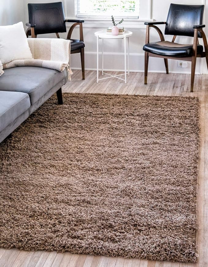 Unique Loom Solid Shag Collection Area Rug (5' 1" x 8' Rectangle, Sandy Brown)