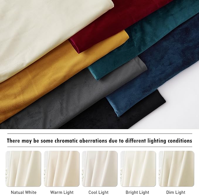 RYB HOME Velvet Curtains 63 inches Length, Back Tab & Rod Pocket Soft Fabric Curtains & Drapes for Bedroom Bathroom Cafe, Cream White, W 42 x L 63, 2 Panels Set