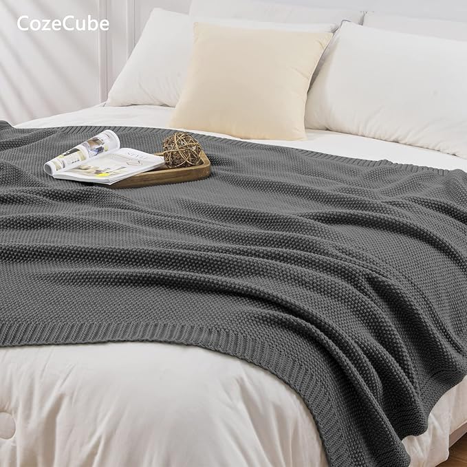 CozeCube Dark Grey Throw Blanket for Couch, Soft Cozy Cable Knit Throw for Bed Sofa Living Room, Lightweight Warm Decorative Farmhouse Christmas Blanket, 60"x80", Charcoal Grey