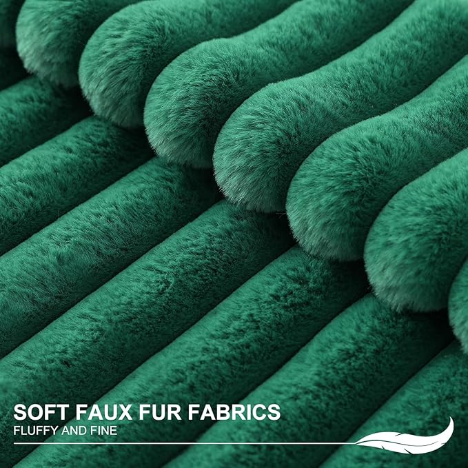 Pallene Faux Fur Plush Christmas Throw Pillow Covers 20x20 Set of 2, Luxury Soft Fluffy Striped Decorative Pillow Covers for Sofa, Couch, Living Room, Christmas Green