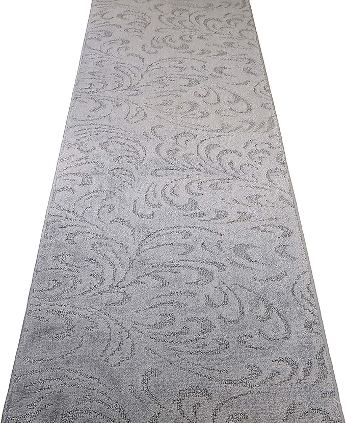 Custom Length Hallway Runner Rug,Slip Resistant,Floral Grey, 26 Inch X 22 feet, Sold and Priced Per Foot