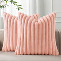 Pallene Faux Fur Plush Throw Pillow Covers 24x24 Set of 2, Luxury Soft Fluffy Striped Decorative Pillow Covers for Sofa, Couch, Living Room, Pink