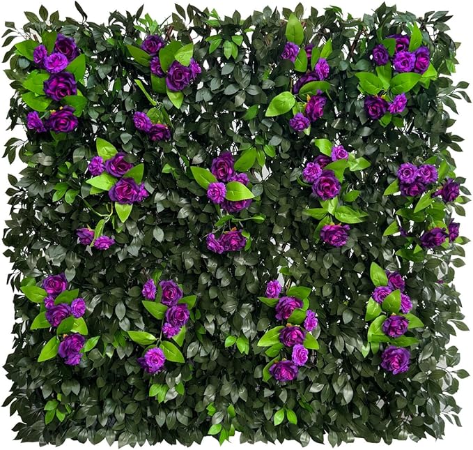 Sumery Expandable Fence Privacy Screen for Balcony Patio Outdoor,Decorative Faux Ivy Fencing Panel,Artificial Hedges (Single Sided Leaves) (1, Branches -Purple Rose)