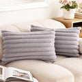Double-Sided Faux Fur Plush Throw Pillow Covers 12x20 Set of 2 Fuzzy Striped Soft Cozy Pillowcase Luxury Decorative Pillows Rectangle Shaggy Cushion Covers for Couch Sofa Bed,Light Grey