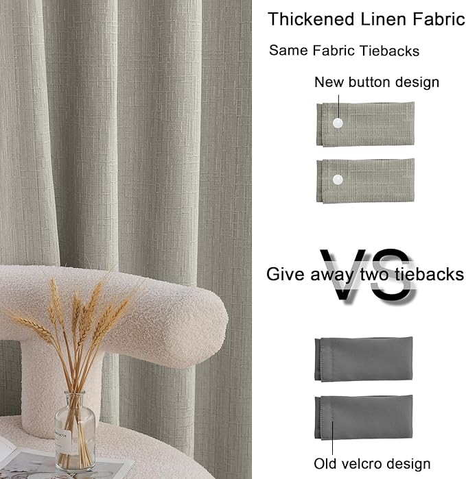 Jacquard Linen Curtains 72 inch Length 2 Panels Thick Faux Linen Blended Window Drapes Burlap Textured Curtains with Grommet for Living Room Bedroom Farmhouse (52x72 Light Khaki) Natural