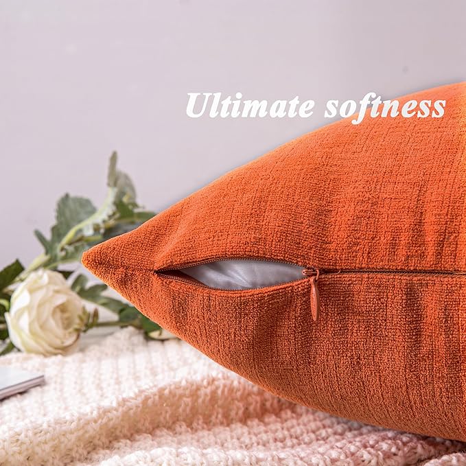GAWAMAY Decorative Square 16x16 Inch Throw Pillow Covers Set of 2, Super Soft Chenille Pillows Farmhouse Fall Pillowcase for Living Room Bedroom Sofa Couch Cushion Cover Burnt Orange 40x40cm