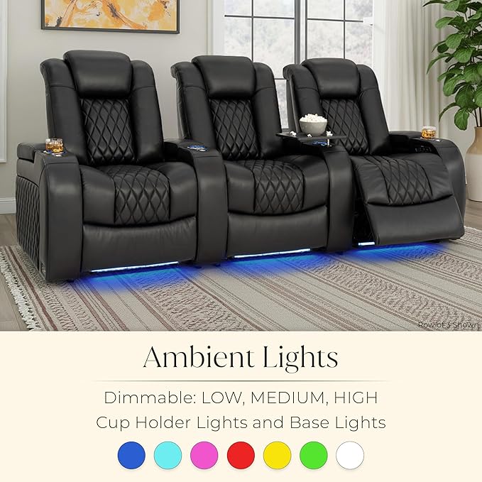 Seatcraft Diamante Zero-Gravity CoolZero Italian Leather Home Theater Seating, Power Headrest, Power Recline, Single Recliner, Black