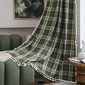 Sutuo Home Boho Curtains for Living Room Bedroom, Vintage Gingham Curtains Christmas Light Filtering Country Bohemian Tassels Vintage Chic Grid for Xmas Decor 1 Panel 52" W x 96" L, Dark Green Plaids