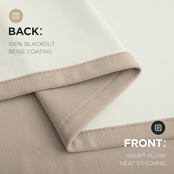 Joydeco Beige 100% Blackout Curtains 96 Inch 2 Panels, Luxury Thermal Beige Velvet Curtains for Bedroom Living Room, Soundproof Blackout Window Drapes, Rod Pocket & Back Tab (52W x 96L)