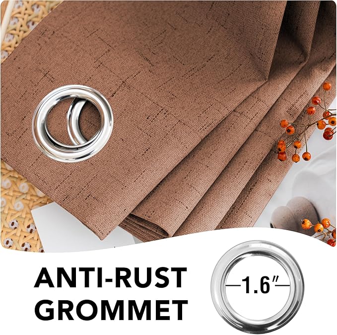 H.VERSAILTEX Linen Blackout Curtains 63 Inches Long 100% Blackout Thermal Insulated Textured Linen Look Curtain Draperies Anti-Rust Grommet, Energy Saving with White Liner, 2 Panels, Washed Spice