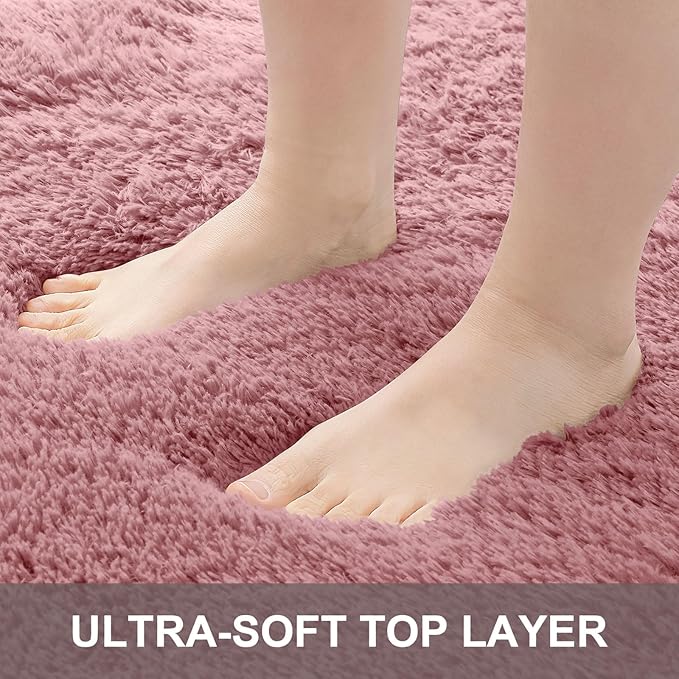 OLANLY 6x9 Machine Washable Large Area Rugs for Living Room, Bedroom, Soft Fluffy Shaggy Bedside Rug, Indoor Floor Carpet for Kids Girls and Boys, Dorms, Nursery, Home Decor Aesthetic, Pale Pink