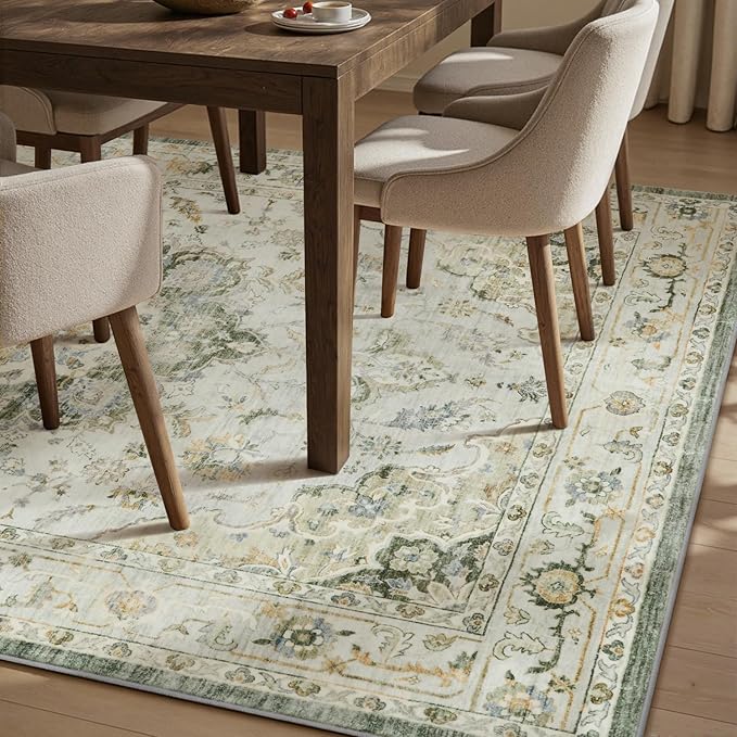 PADOOR 6X9 Area Rug,Rugs for Living Room,Soft Green Rugs for Bedroom,Machine Washable Rugs Non Slip Carpet,Rug for Dining Room Living Room Bedside Office