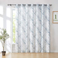 FMFUNCTEX White Blue Sliding Door Curtain 96 Inches Long Tree Branch Semi Sheer Patio Glass Door Panel for Large Windows Living Room Linen Texture Curtain Drapes for Privacy 1Panel