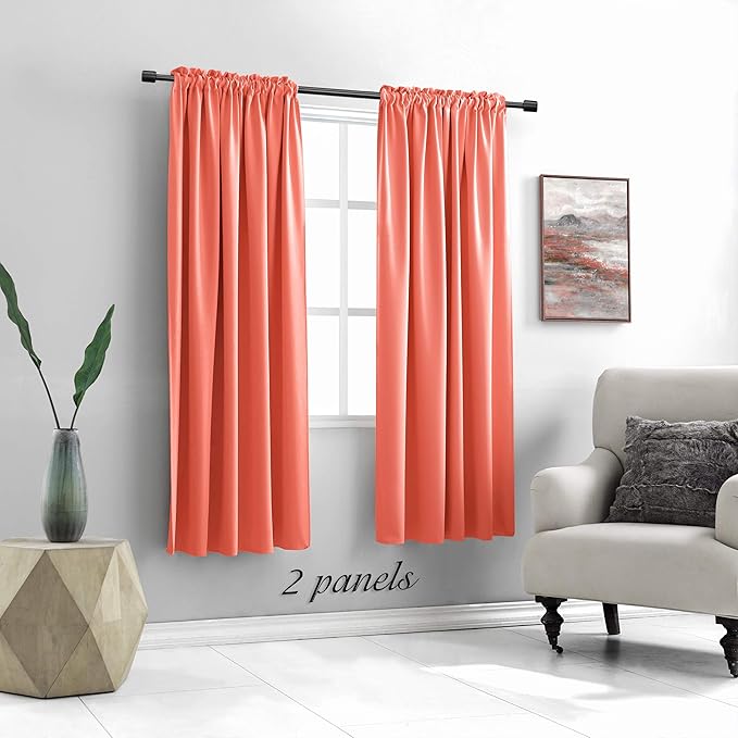 DONREN Coral Blackout Curtain Panels with Rod Pocket - Room Darkening Thermal Insulated Curtains for Bedroom (52 W x 63 L Inch,2 Panels)