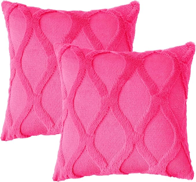 decorUhome Spring Euro Sham Throw Pillow Covers 26x26 Inch Set of 2, Soft Plush Faux Fur Wool Hot Pink Couch Pillow Covers, Decorative Neutral Pillow Cases for Bed Sofa Living Room Home Decor