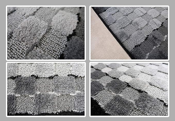 9 ft Long Non-Slip Washable Carpet Runner Rug with Rubber Backing, Custom Floor Mat for Kitchen Hallway Stairs Bedroom Bathroom Entryway, Checkered Black - Grey, Your Choice of Length, (26" X 9')