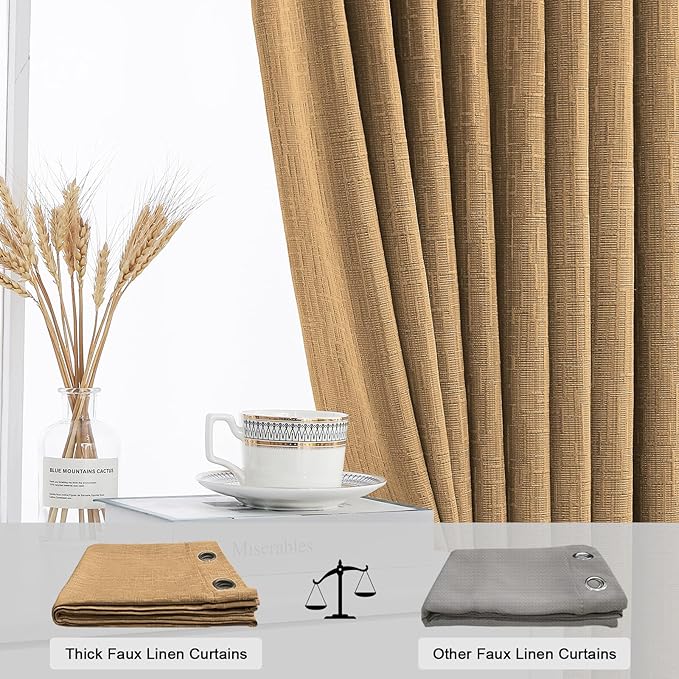 Linen Curtains 205 inch Length 2 Panels for High Ceiling Extra Long Thick Faux Linen Window Drapes Burlap Textured Curtains with Grommet for 2 Story High Living Room (52x205 Light Coffee)