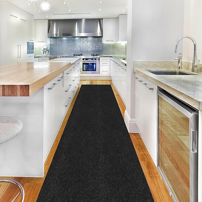 Ottomanson 2'7" x 19' Hallway Runner with Scraper Pile - Extra Durable Non-Slip Rug Mat for Indoor & Outdoor Use - Ideal for Kitchen, Entryway & Garage - High-Traffic Carpet, Black