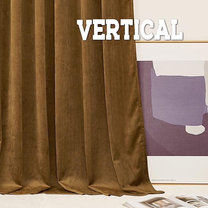 RYB HOME Gold Brown Velvet Curtains 72 inches for Farmhouse - Smooth Plush Privacy Blackout Energy Efficient Window Treatment Vintage Luxury Decoration for Retro Bedroom, 2 Pieces