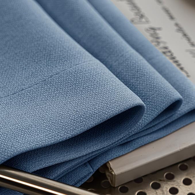 100% Blackout Curtains 102 inch Length 2 Panels for Living Room, Linen-Look Textured Room Darkening Thermal Insulated Soundproof Farmhouse Drapes for Bedroom (W52xL102, Blue)