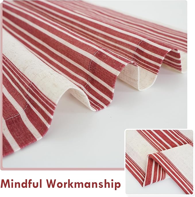 DriftAway Farmhouse Vertical Striped Linen Blend Textured Light Filtering Semi Sheer Curtains for Living Room Bedroom 63 Inches Long Drapes 2 Panels Broad Striped Linen Red