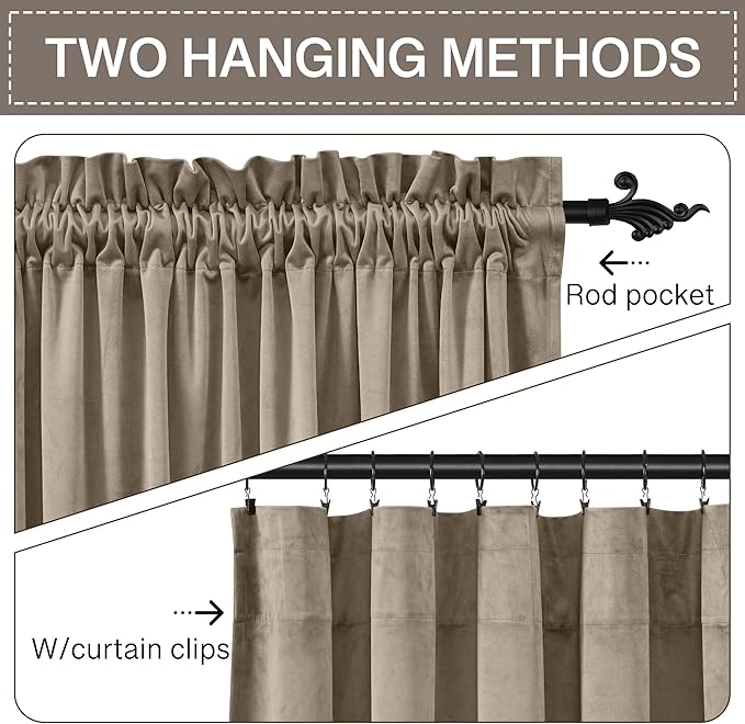 StangH Camel Beige Velvet Curtains 90 inches Long Heavy Thick Privacy Room Dividers Thermal Insulated Light Blocking Window Drapes for Dining Living Room, W62 x L90, 2 Panels