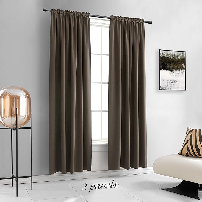 DONREN 2 Panels 84 inch Length Chocolate Brown Blackout Curtain Panels for Bedroom - Rod Pocket Room Darkening Thermal Insulated Curtains for Living Room (52 x 84 Inches Long)