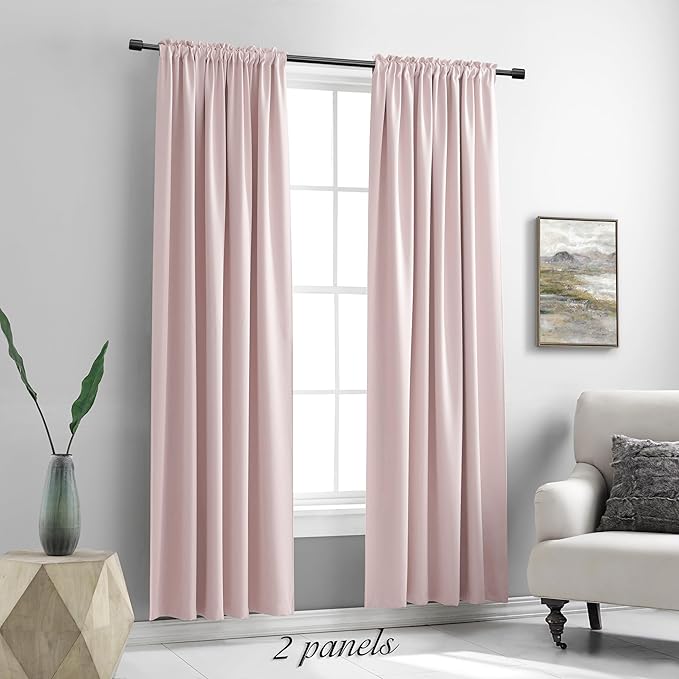DONREN Blush Pink Curtains 80 Inches Long - 2 Panels Blackout Curtain Panels/Drapes for Girls Kids Bedroom Decor - Baby Pink Room Darkening Thermal Insulated for Baby Nursery W 52" x L 80"