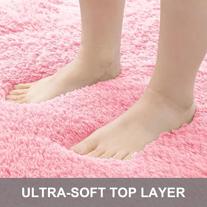OLANLY 2x3 Machine Washable Small Bedside Rug, Soft Fluffy Shaggy Entryway Throw Rugs for Bedroom, Living Room, Indoor Floor Carpet for Kids Girls and Boys, Nursery Rooms, Home Decor Aesthetic, Pink