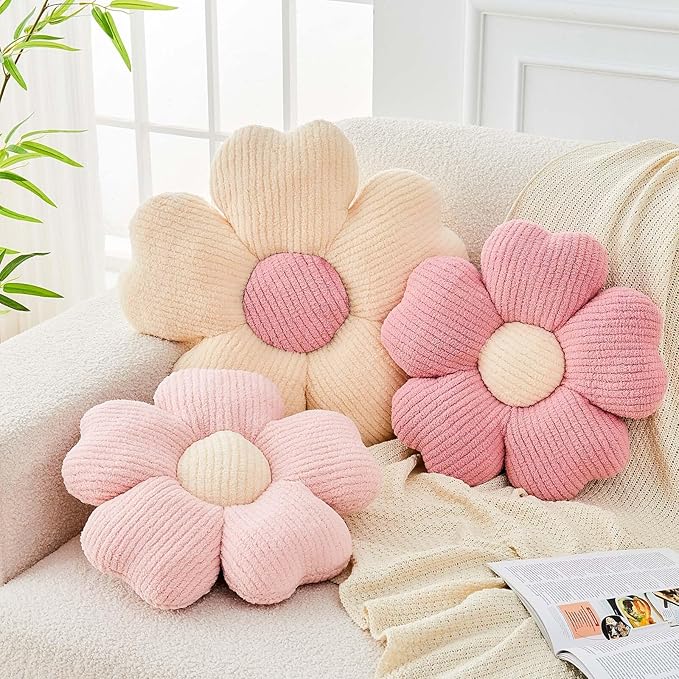 Kcvvcr Flower Throw Pillow, Cute Flower Shaped Pillow Decorative Throw Pillow for Bed Couch, Soft Daisy Pillows Floor Seating Cushion Cushions (19.6 Inch Light Pink)