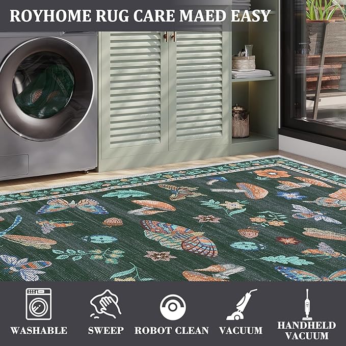 Mushroom Small Rug 2x3 Washable Door Mat Indoor Rugs for Entryway Non-Slip Soft Ultra-Thin Stain Resistant Foldable Rugs Kitchen Bedroom Living Room Black