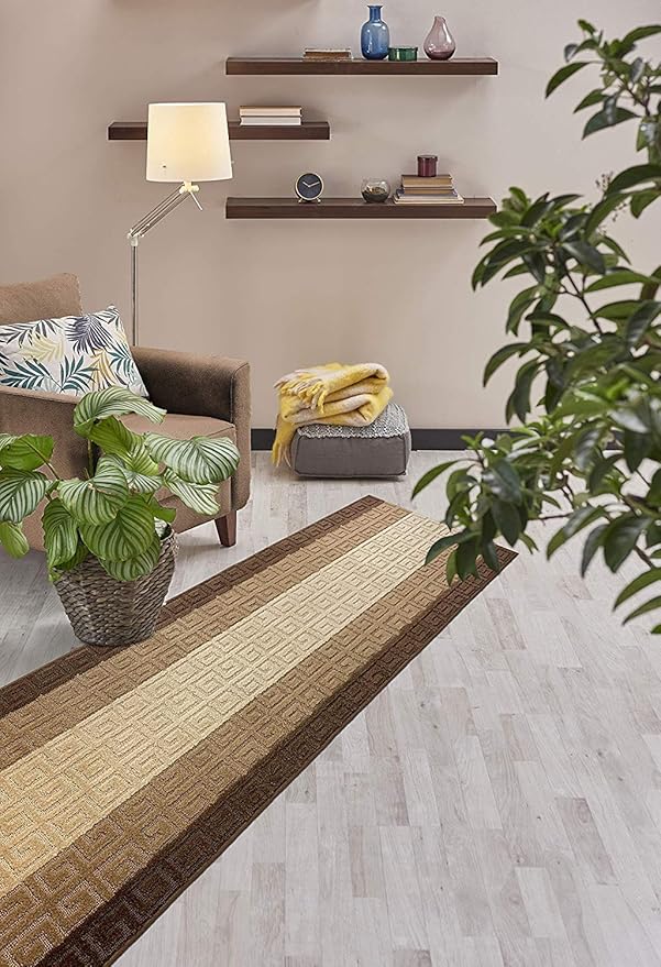 Custom Length Hallway Runner Rug,Slip Resistant,Meander Brown, 26 Inch X 17 feet, Sold and Priced Per Foot