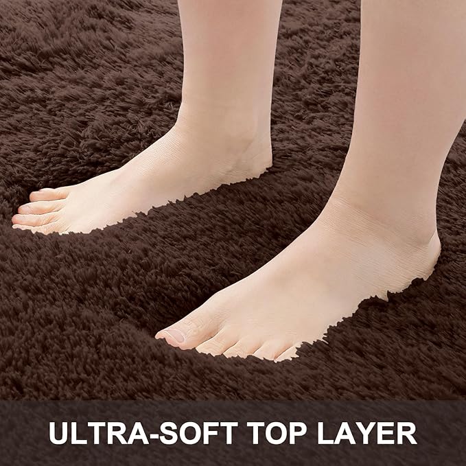 OLANLY 2x3 Machine Washable Small Bedside Rug, Soft Fluffy Shaggy Entryway Throw Rugs for Bedroom, Living Room, Indoor Floor Carpet for Kids Girls Boys, Nursery Rooms, Home Decor Aesthetic, Coffee
