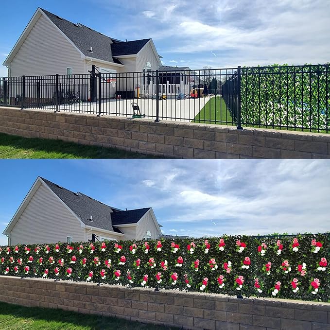 Sumery Expandable Fence Privacy Screen for Balcony Patio Outdoor,Decorative Faux Ivy Fencing Panel,Artificial Hedges (Single Sided Leaves) (2, Branches -Colorful Rose)