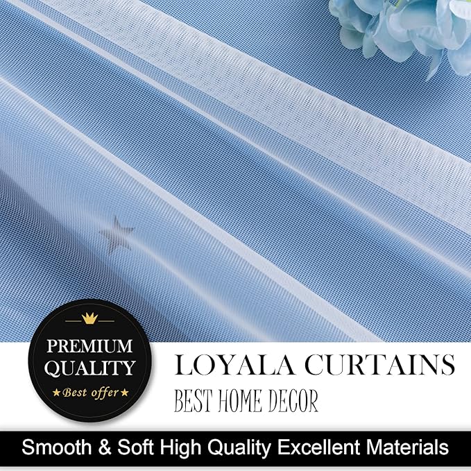 Stars Double Layer Blackout Curtains for Bedroom Kids, 72 Inches Long 2 Panels Set, Blue, 52 X 72 Inches
