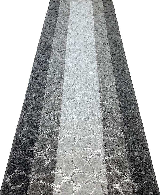 Custom Length Hallway Runner Rug,Slip Resistant,Flower Grey, 26 Inch X 23 feet, Sold and Priced Per Foot