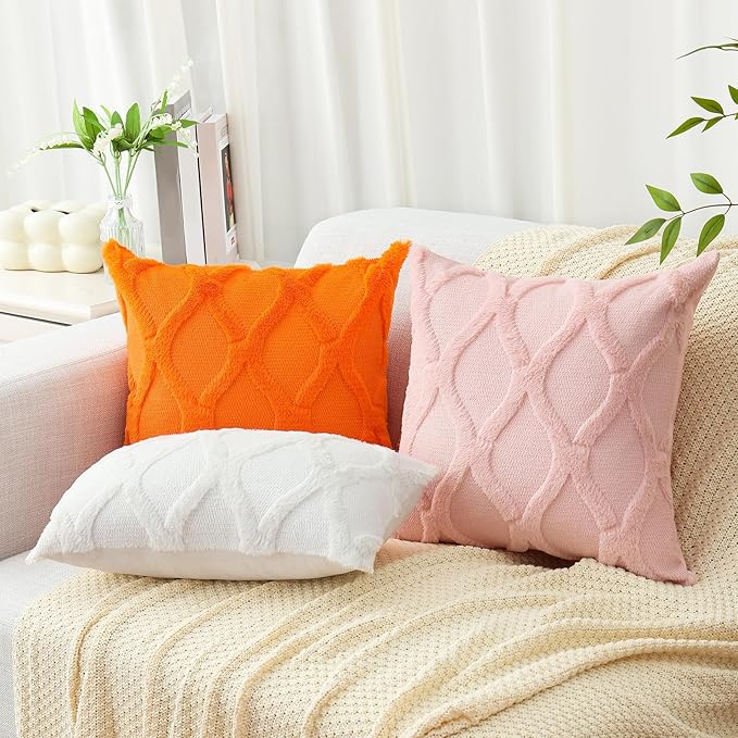 decorUhome Spring Throw Pillow Covers 12x20 Inch Set of 2, Soft Plush Faux Fur Wool Lumbar Light Pink Couch Pillow Covers, Decorative Neutral Pillow Cases for Bed Sofa Living Room Home Decor