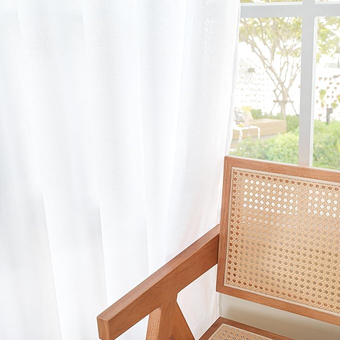 YoungsTex 40 Inches Long Short White Linen Curtains for Kitchen Cafe Window, Semi Sheer Drapes with Bronze Grommet Light Filtering for Bedroom Bathroom, 2 Panels, 42 X 40 Inch