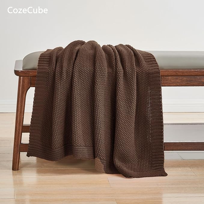 CozeCube Brown Throw Blanket for Couch, Soft Cozy Cable Knit Throw for Bed Sofa Living Room, Lightweight Warm Decorative Farmhouse Christmas Blanket, 60"x80", Dark Brown