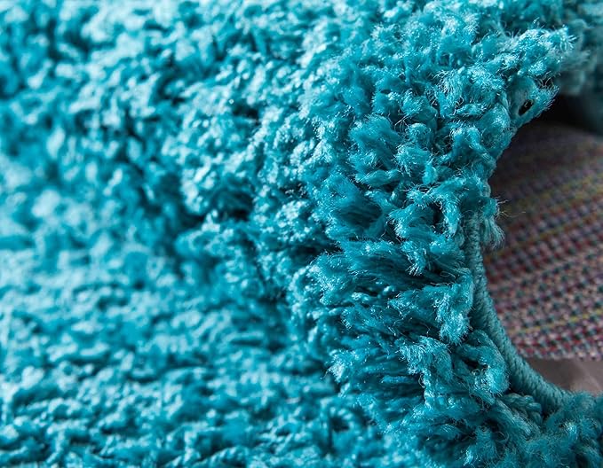 Unique Loom Solid Shag Collection Area Rug (7' 10" x 10' Rectangle, Deep Aqua Blue)
